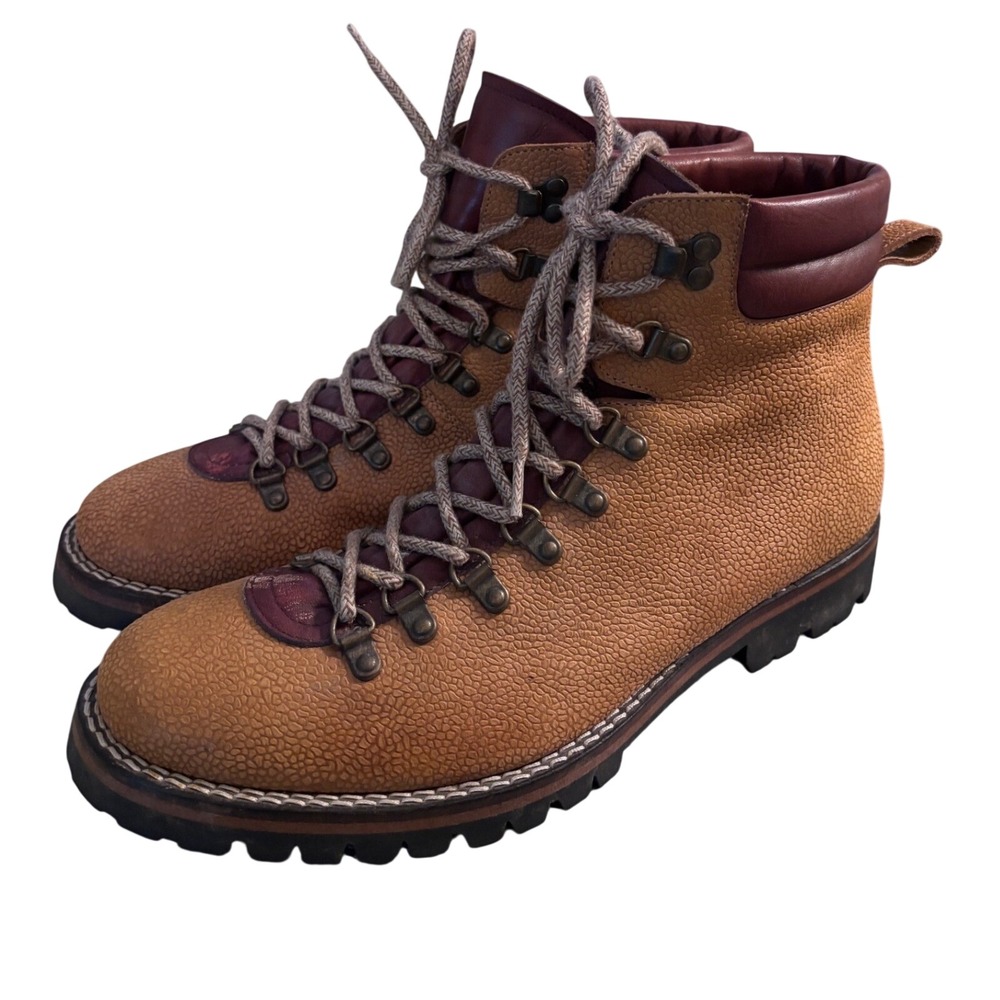 Taft Viking Boot Ochre Burgundy Pebbled Leather Vibram Sole Boots Mens 44 US 11